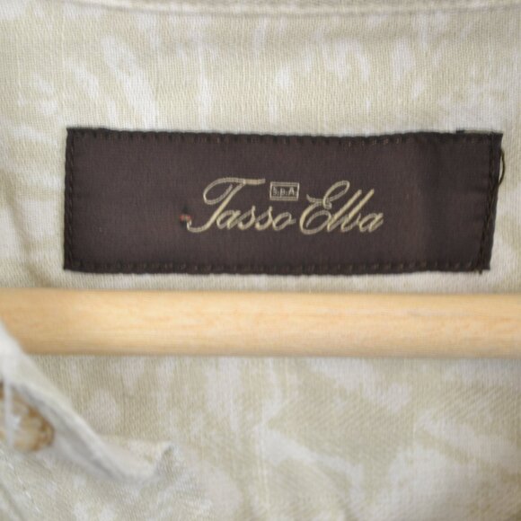 Tasso Elba Silk Linen Blend Palm Leaves Button Down Mens XL 1 Pocket Shirt - Picture 9 of 9